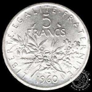 Moneda de Plata de 5 Francos Circulada - Francia - 1959 - 1999