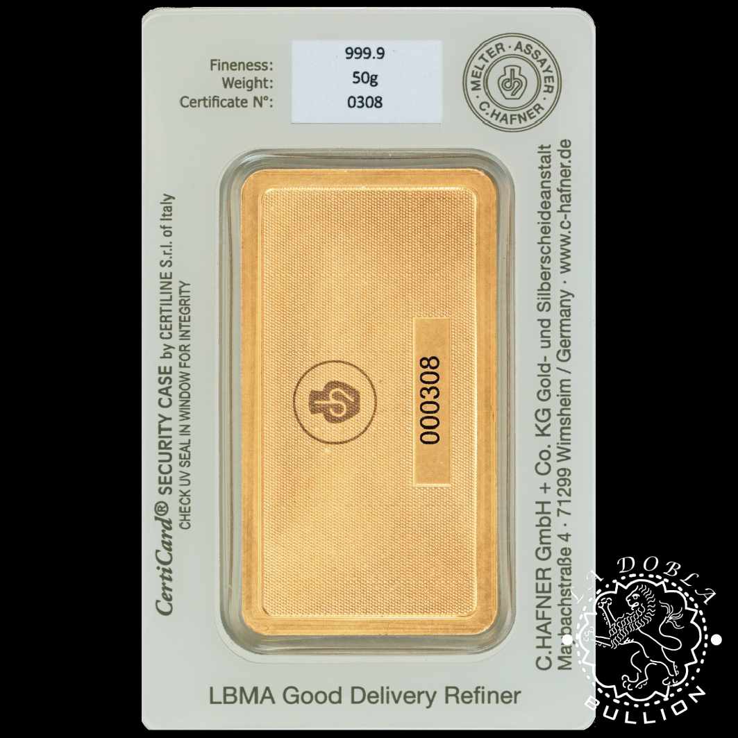 Lingote de Oro 50 g - CHafner_reverso