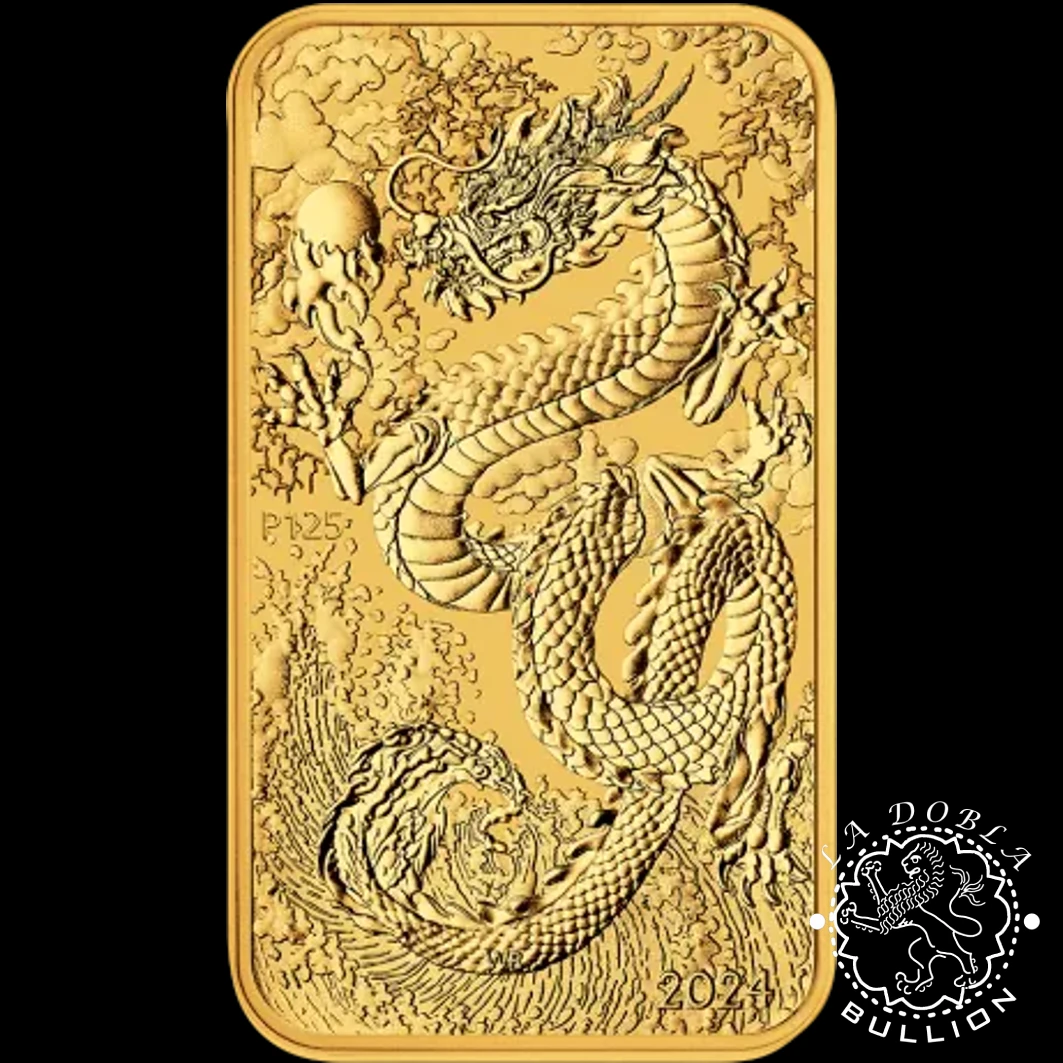 Lingote-Moneda de Oro Dragón Rectangular 1oz BU - Australia - 2024 - Anverso