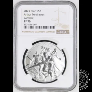 Moneda de Plata Camelot Arturo Pendragon 1 oz Proof - Niue - 2023 - Encapsulada por NGC - MS70