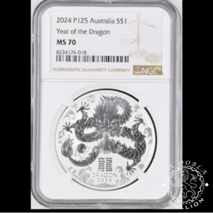 Moneda de Plata Serie Lunar III Año del Dragon 1 oz BU - Australia - 2024 - Encapsulada por NGC - MS70