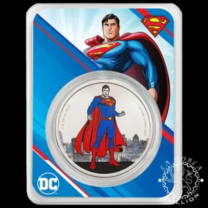 Moneda de Plata DC Comics Superman 1 oz BU Color - Samoa - 2024 - Estuche Delante