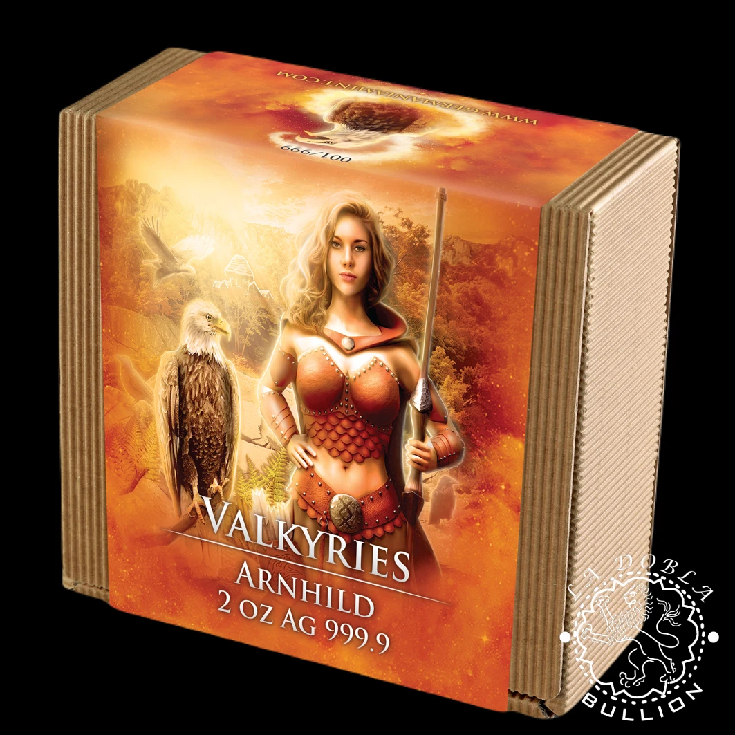 Moneda de Plata Valkyries Arnhild 2 oz Altorrelieve - Germania - 2025 - Caja