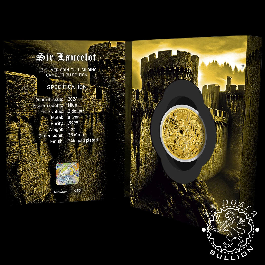 Moneda de Plata Camelot Sir Lancelot 1 oz BU Full Gilding - Niue - 2024 - Estuche Interior