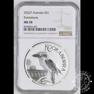 Moneda de Plata Kookaburra 1 oz BU - Australia - 2022 - NGC MS 70 - Cápsula