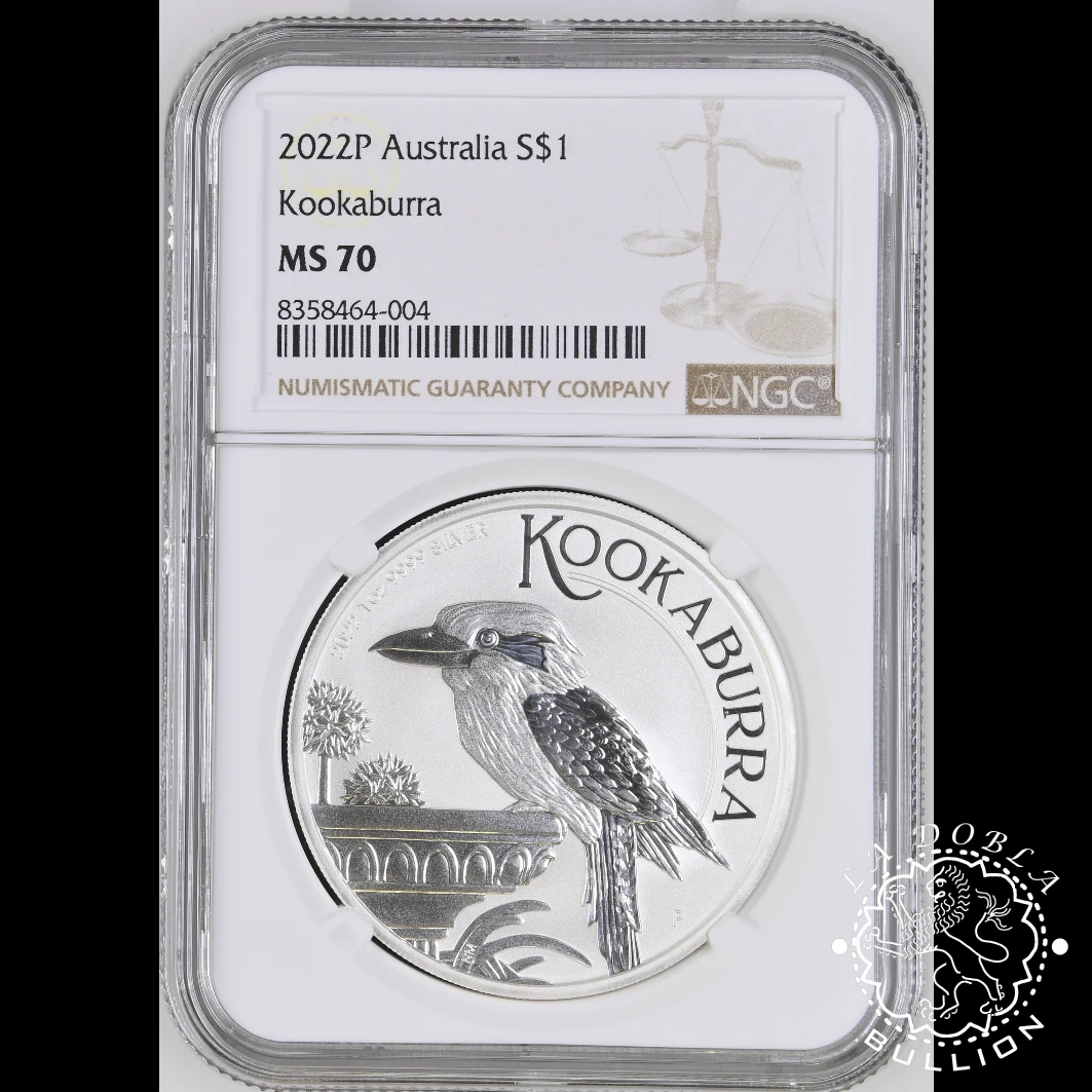 Moneda de Plata Kookaburra 1 oz BU - Australia - 2022 - NGC MS 70 - Cápsula