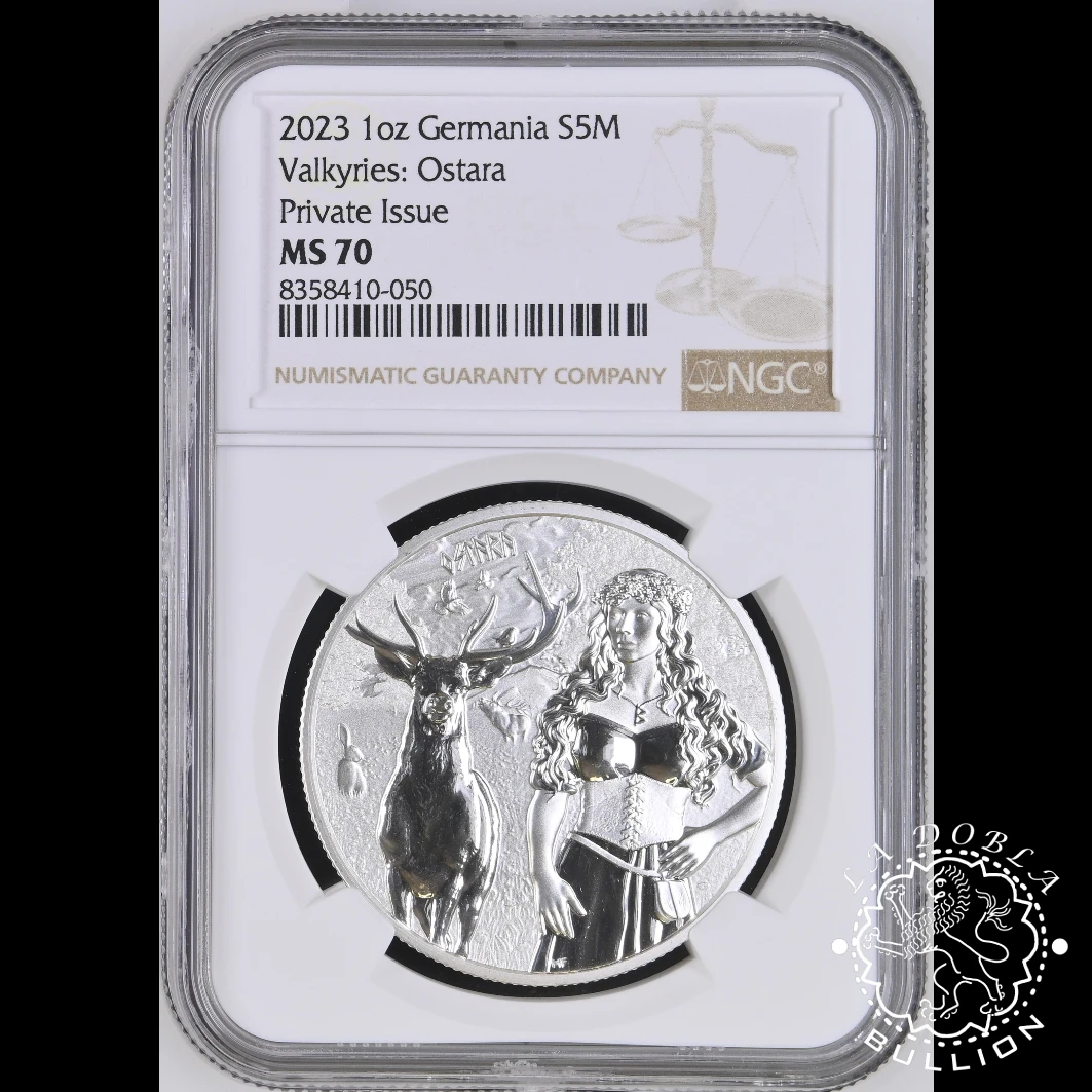 Moneda de Plata Valkyries Ostara 1 oz BU – Germania – 2023 - NGC MS70