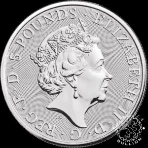 Moneda de Plata Tudor Beasts White Lion of Mortimer 2 oz BU - Reino Unido - 2020 - Anverso