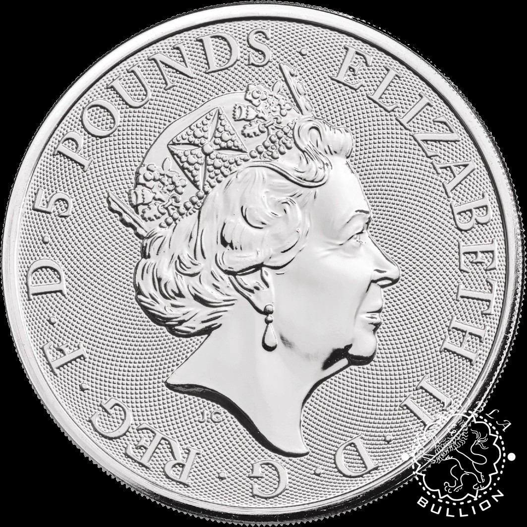 Moneda de Plata Tudor Beasts White Lion of Mortimer 2 oz BU - Reino Unido - 2020 - Anverso