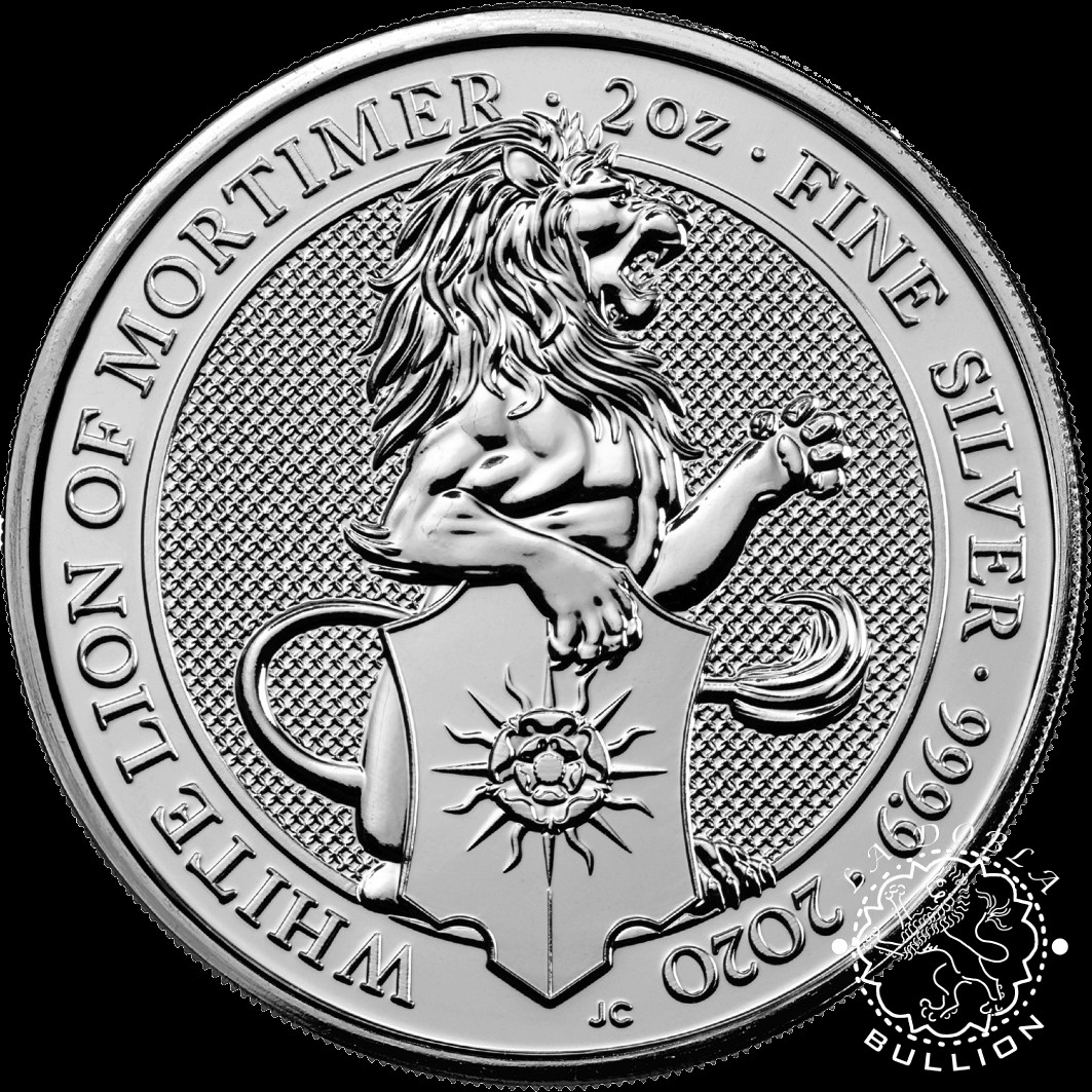 Moneda de Plata Tudor Beasts White Lion of Mortimer 2 oz BU - Reino Unido - 2020 - Reverso