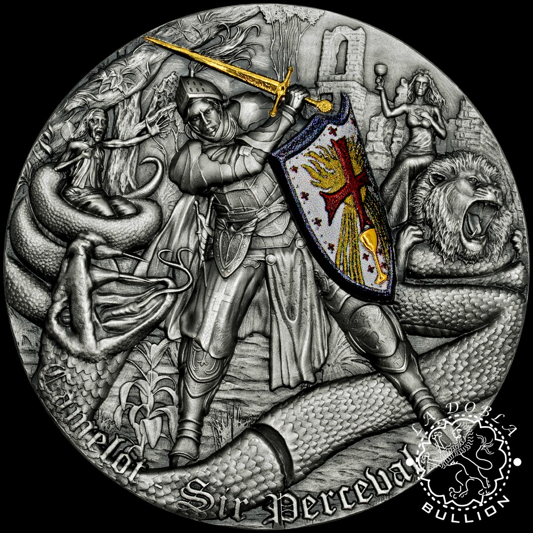 Moneda de Plata Camelot Sir Percival 2 oz Ultra High Relief - Niue - 2023 - Reverso