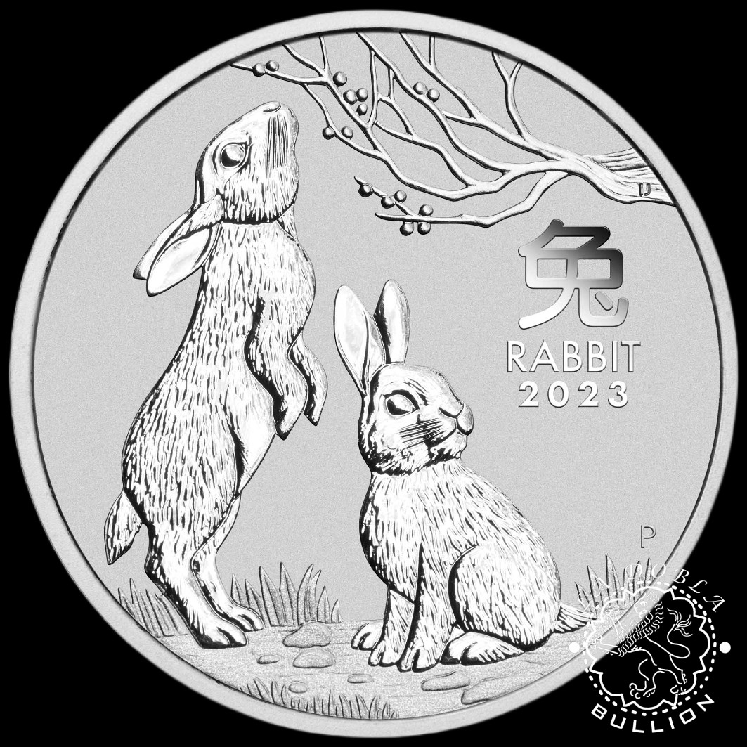 Moneda de Plata Serie Lunar III Conejo 1 oz BU - Australia - 2023 - Reverso