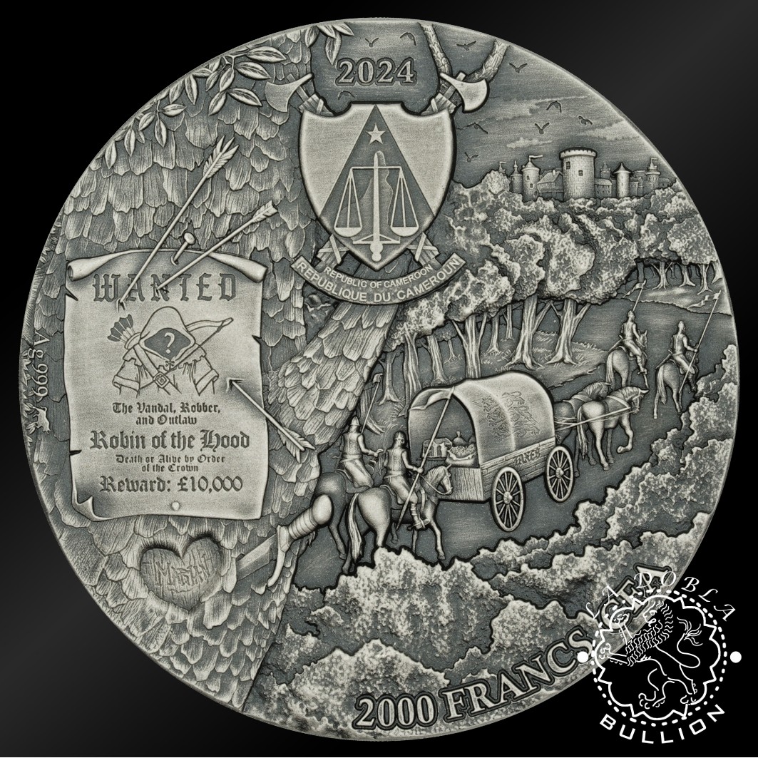 Moneda de Plata Sherwood Robin of the Hood 2 oz UHR - Camerún - 2024 - Anverso