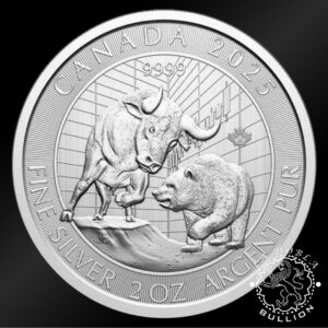 Moneda de Plata El Oso y El Toro 2 oz BU - Canadá - 2025 - Reverso