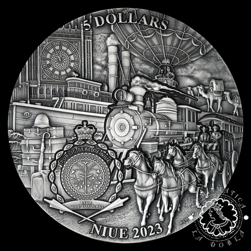 Moneda de Plata Around the World in 80 Days 3 oz PF HR - Niue - 2023 - Imagen 2