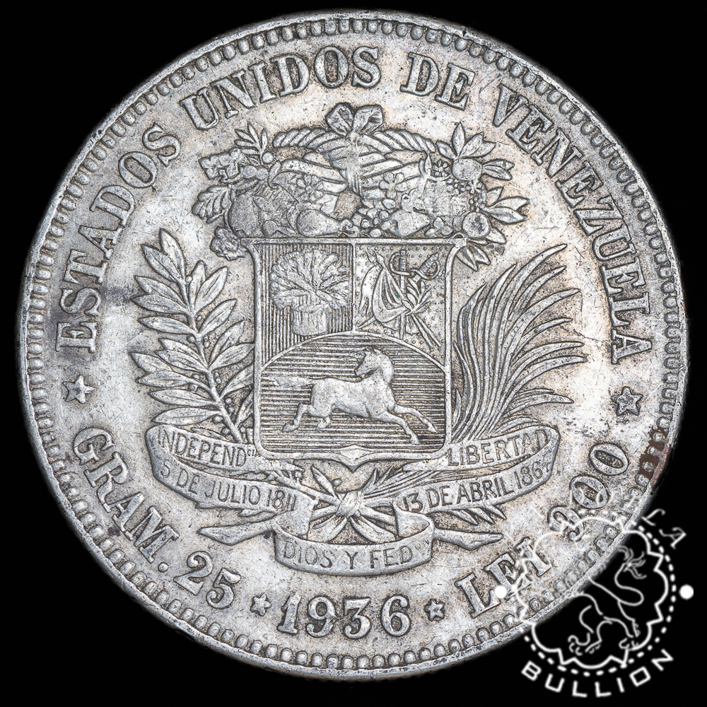 1879 – 1936- 5 Bolívares de Plata – VENEZUELA - Reverso