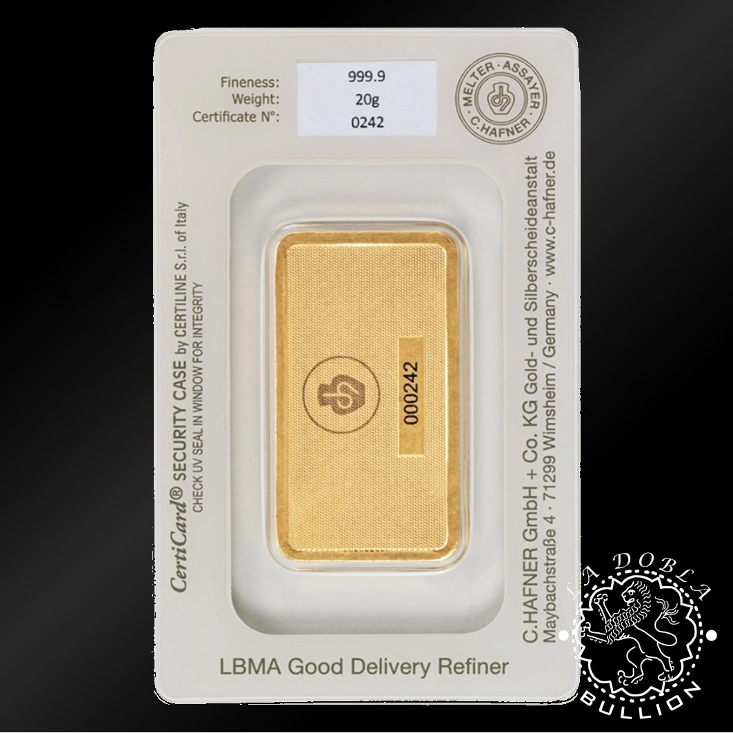 Lingote de Oro 20 g - C.Hafner - Anverso
