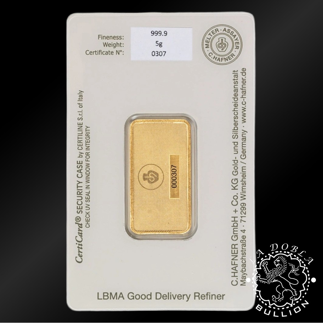 Lingote de Oro 5 g - C.Hafner - Reverso
