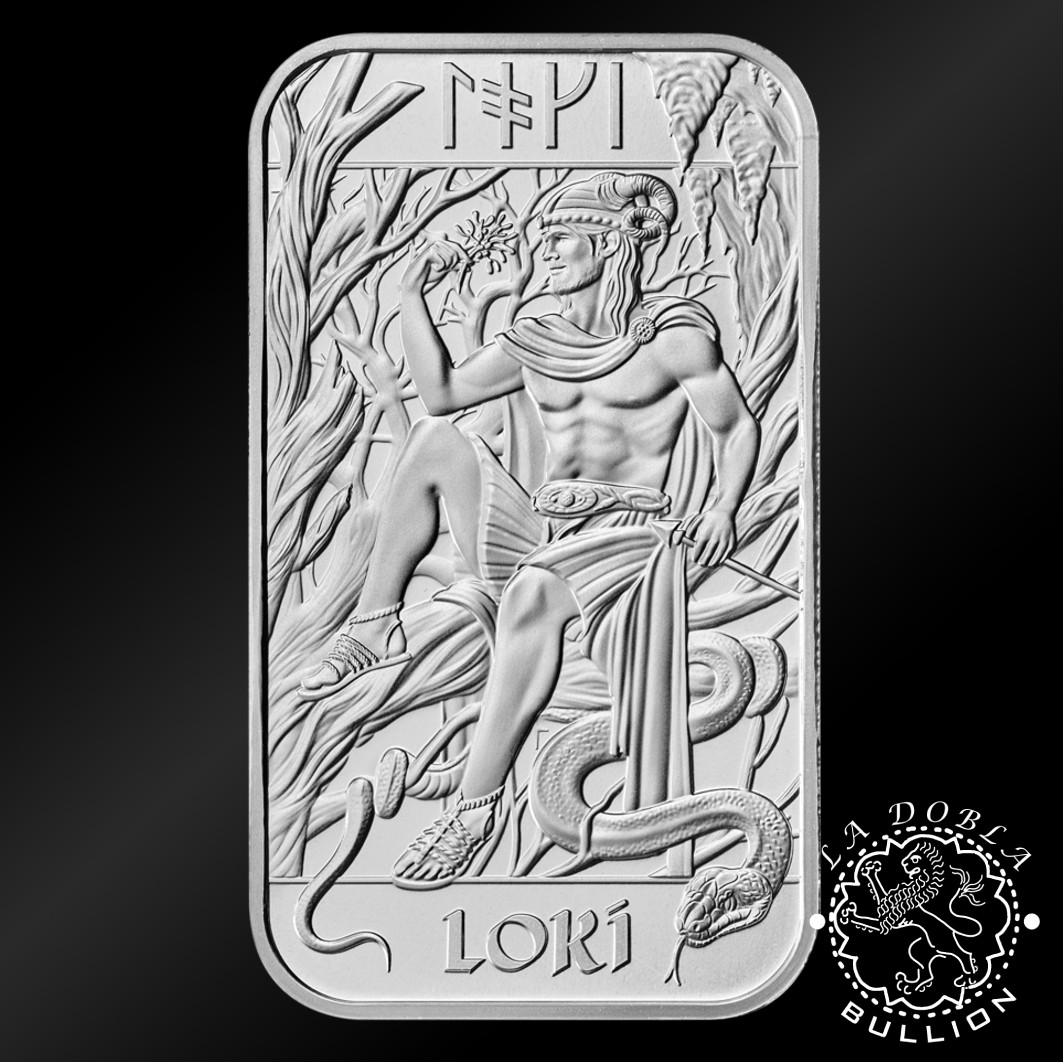 Lingote de Plata Norse Gods Loki 1 oz - Royal Mint & Germania Mint - Anverso