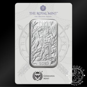 Lingote de Plata Norse Gods Loki 1 oz - Royal Mint & Germania Mint - Blister Anverso