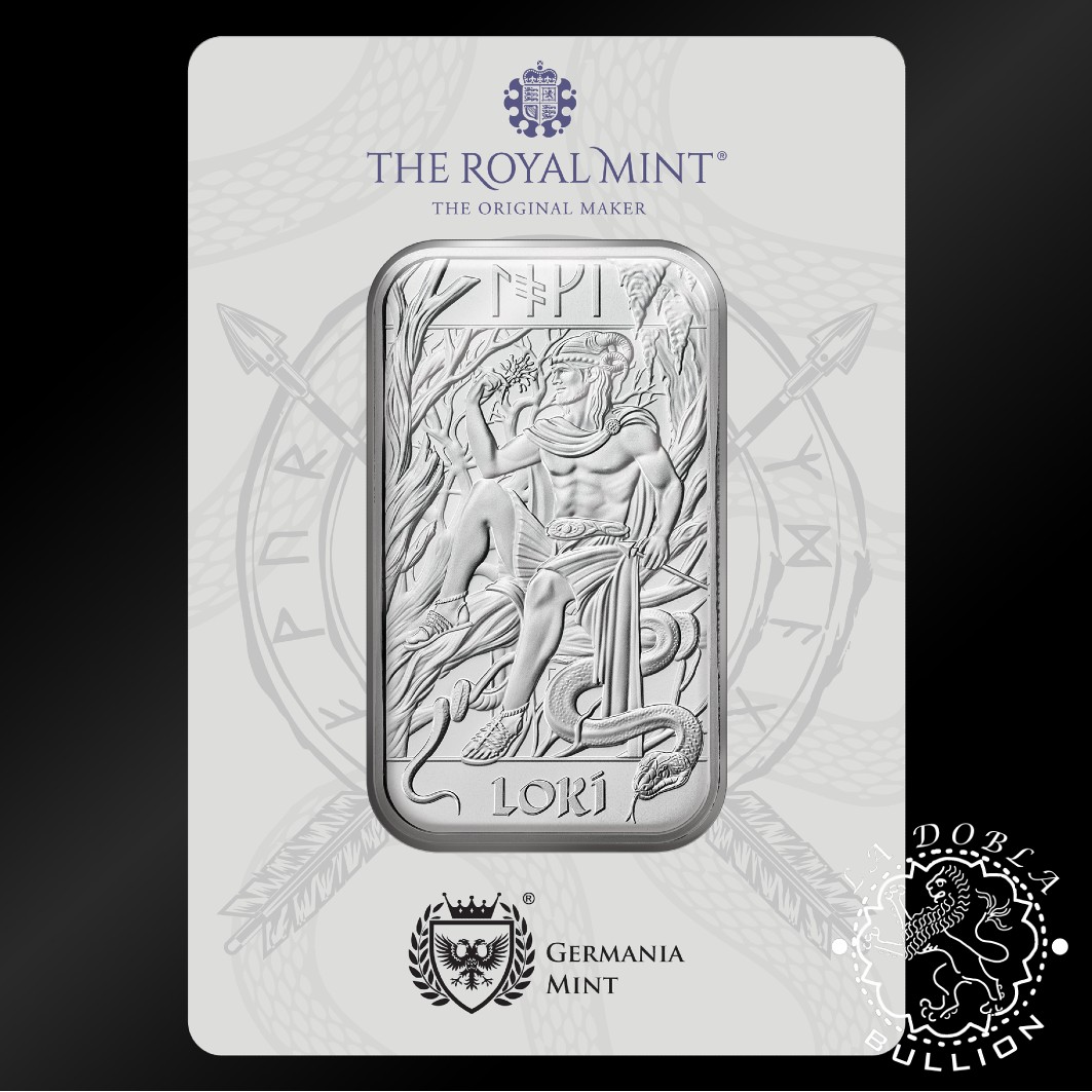 Lingote de Plata Norse Gods Loki 1 oz - Royal Mint & Germania Mint - Blister Anverso