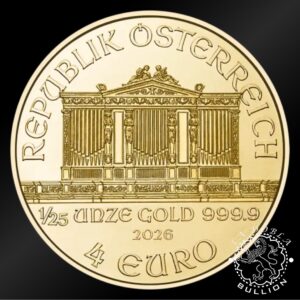 Moneda de Oro Filarmónica 1 25 oz BU - Austria - 2026 - Reverso