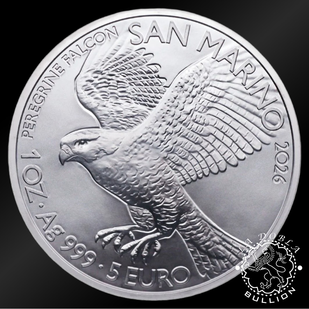 Moneda de Plata Halcón Peregrino 1 oz BU - San Marino - 2026 - Reverso
