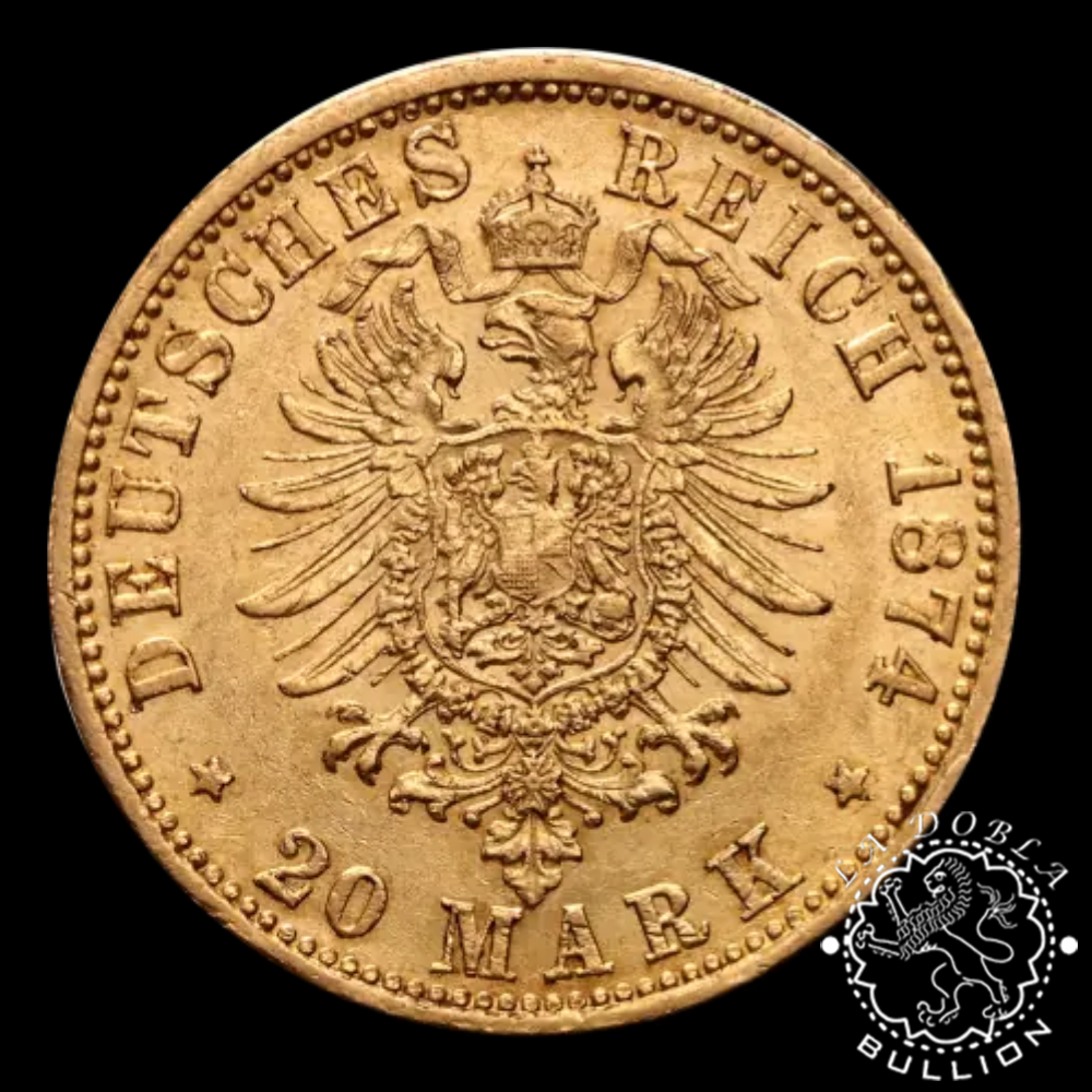 Moneda de Oro 20 Marcos Alemanes Guillermo I - Prusia - 1871-1888 - Reverso