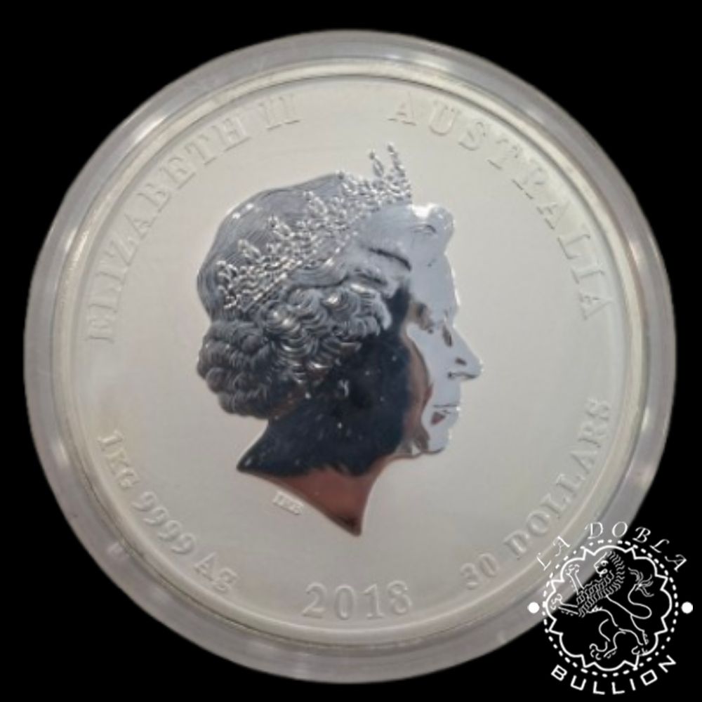 Moneda de Plata Lunar Series II Perro 1 kg BU - Australia - 2018 - Recomprada - Anverso