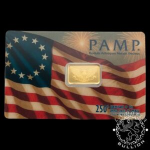Lingote de Oro 250 Aniversario de EEUU Heraldic Bald Eagle 2,5 g - PAMP - Blister Delante