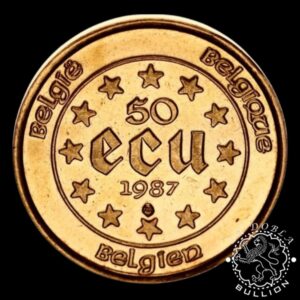 Moneda de Oro 50 ECU - 12 oz - Bélgica - Carlos V - 1987 - Recomprada - Anverso (1)