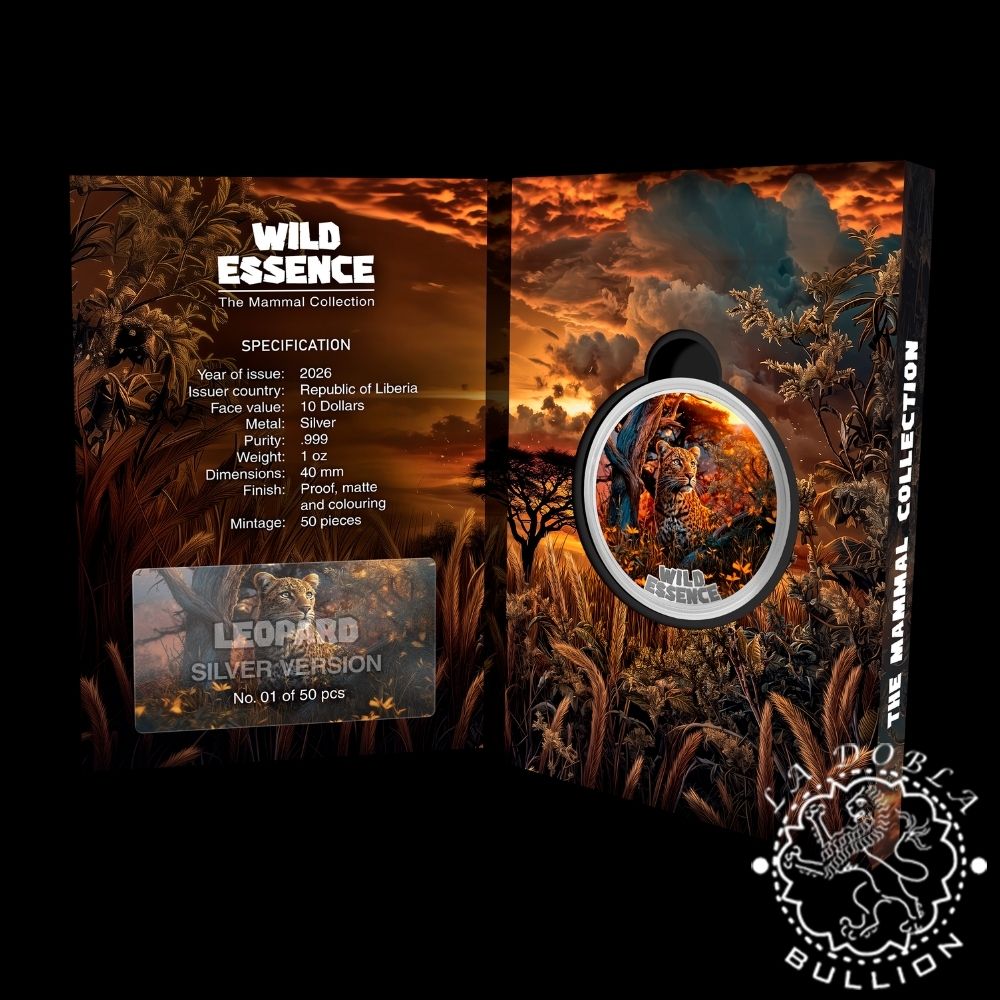 Moneda de Plata Wild Essence Leopardo 1 oz Proof - Liberia - 2026 - Estuche (1)