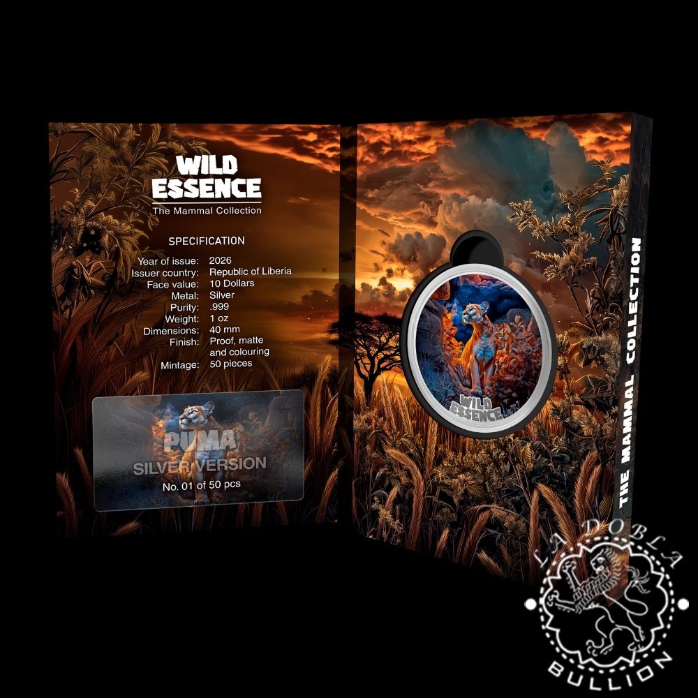 Moneda de Plata Wild Essence Puma 1 oz Proof - Liberia - 2026 - Estuche